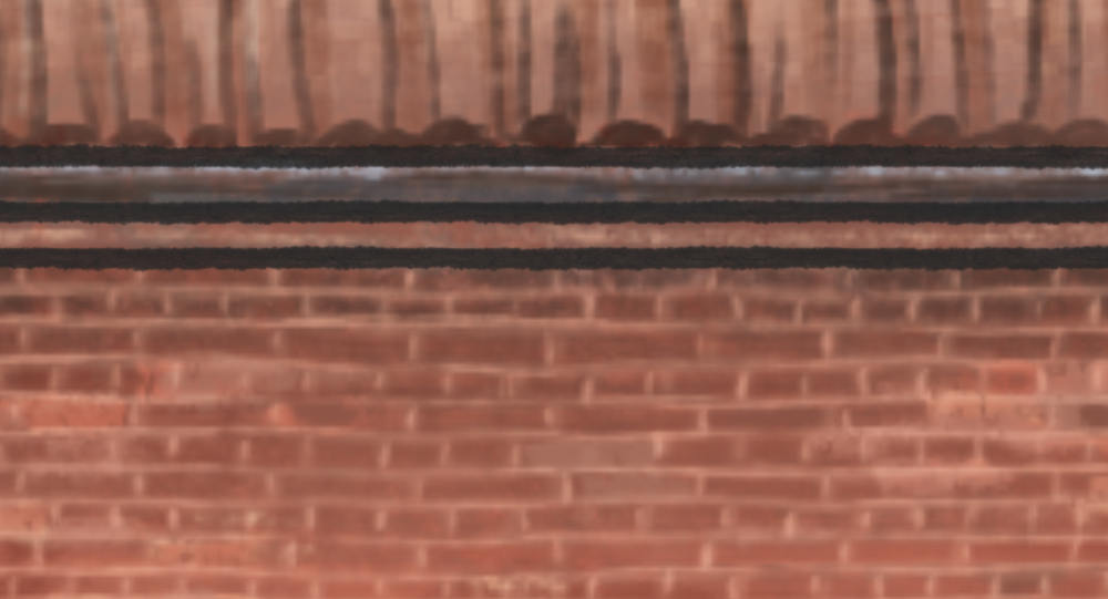 fragment budynku ukazujący ścianę z cegieł i fragment dachu - ilustracja