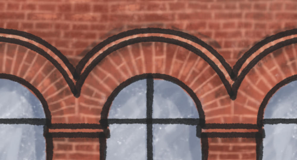 fragment budynku ukazujący trzy okna - ilustracja