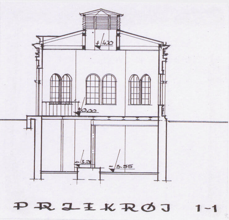 Przekrój przepompowni z dokumentacji rysunkowej wykonanej przez Cz. Mleczko w 1966r
